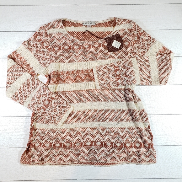 Knox Rose Boho Chic Fall Scoop Neck Sweater NWT